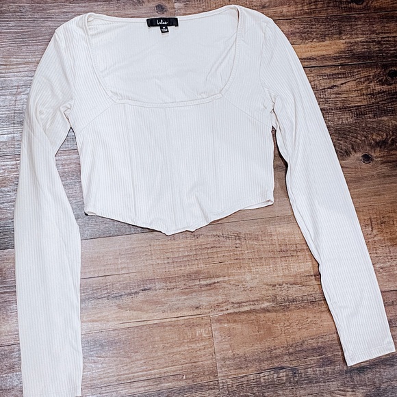 Lulu’s Beige Ribbed Long Sleeve Bustier Top - Picture 2 of 2